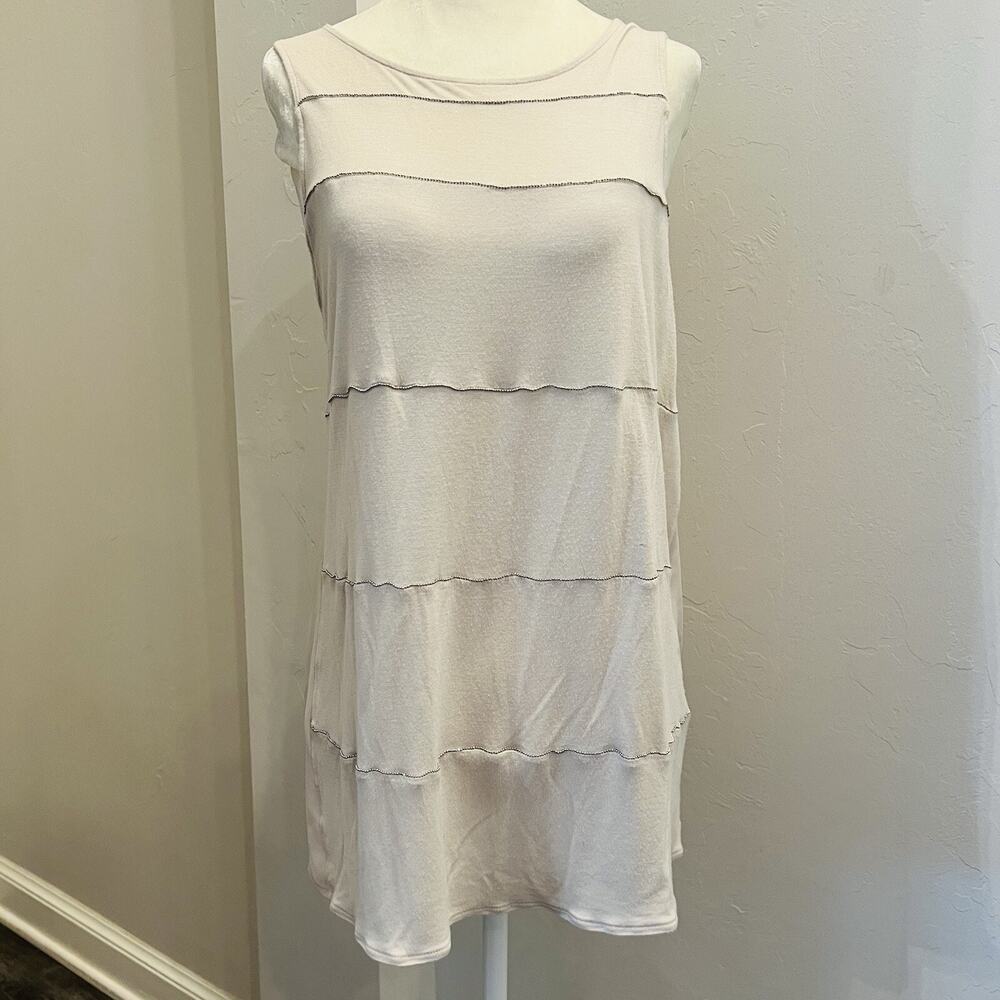 White House Black Market Women’s Sleeveless Gray Blouse Silver Rhinestones L